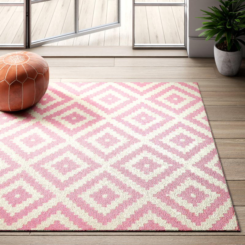 Harriet Bee Arrowood Geometric Handmade Tufted Wool Light Pink Area Rug